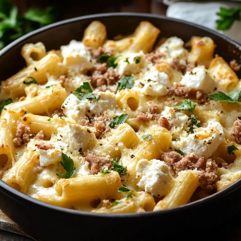 Cremige Nudel-Hackfleisch-Pfanne mit Feta