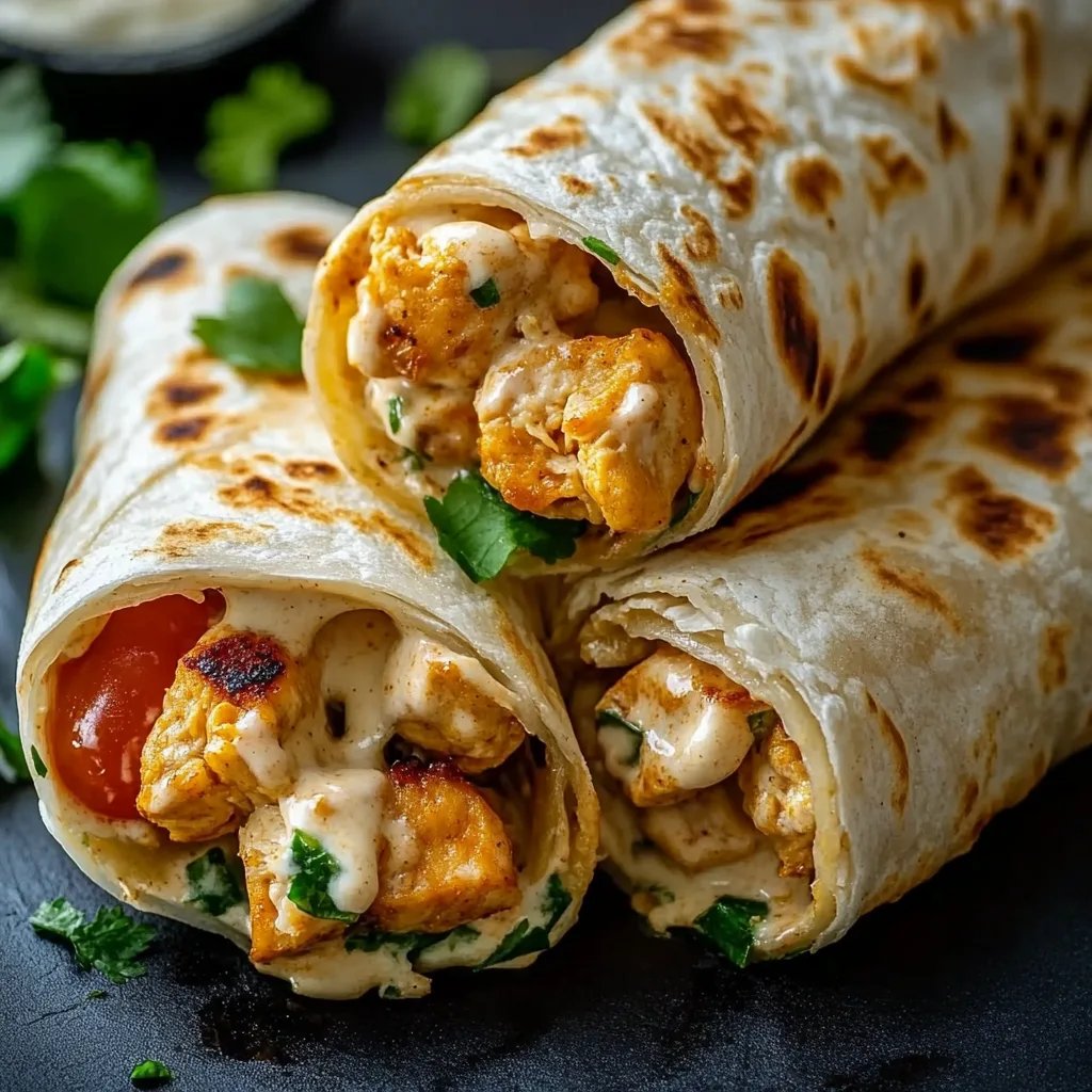 Käsige Knoblauch-Hähnchen-Wraps