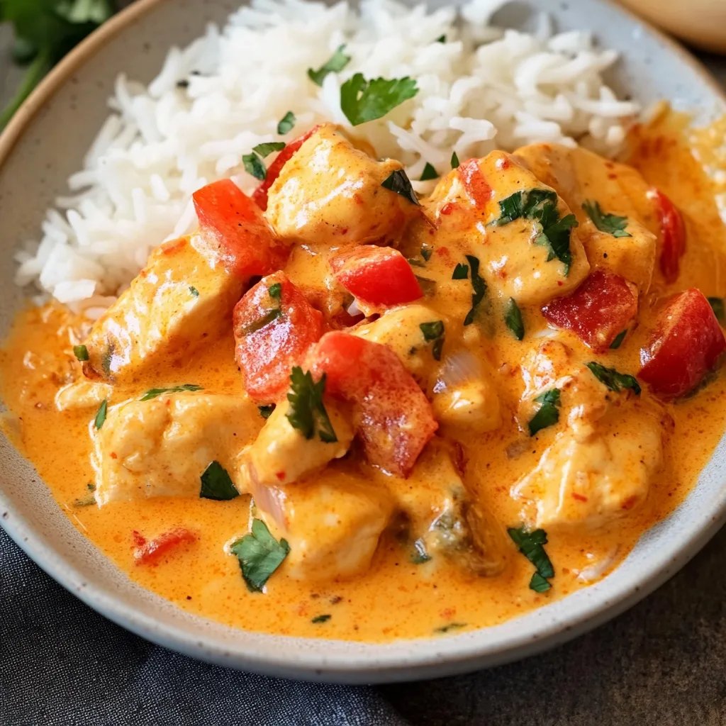 Paprika-Sahne-Hähnchen mit Reis