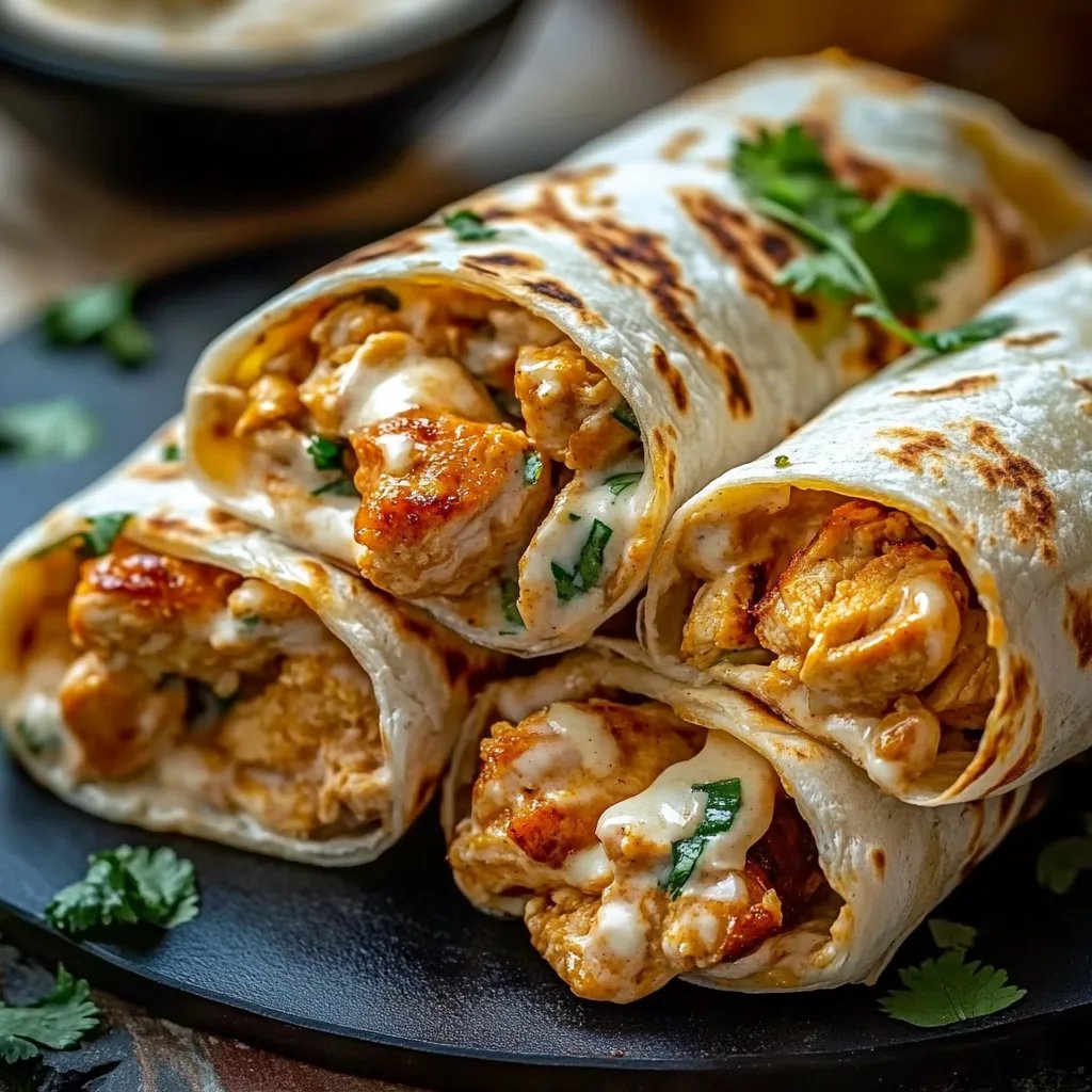 Käsige Knoblauch-Hähnchen-Wraps